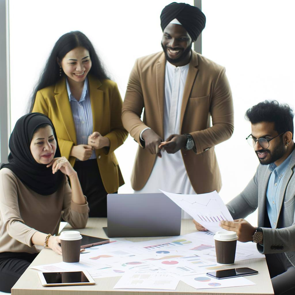 An image of a diverse group of entrepreneurs collaborating and working together to achieve business success